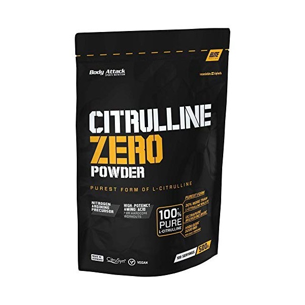 Body Attack Citrulline Zero 500 g / 100 portions, 100 % pure L-citrulline avec vitamine B6, ingrédient actif breveté Citrusyn