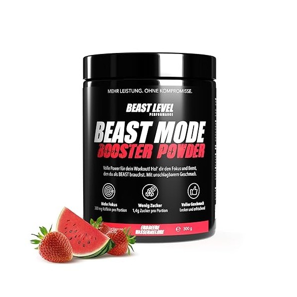Beast Level Performance - Beast Mode Booster Powder - Pompe avec 300 mg de caféine - Booster rafraîchissant à haute teneur en