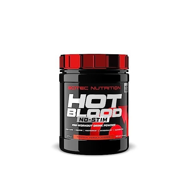 Scitec Nutrition Hot Blood No-Stim Boisson pré-entraînement sous forme de poudre aromatisée et sans stimulant avec du sucre, 