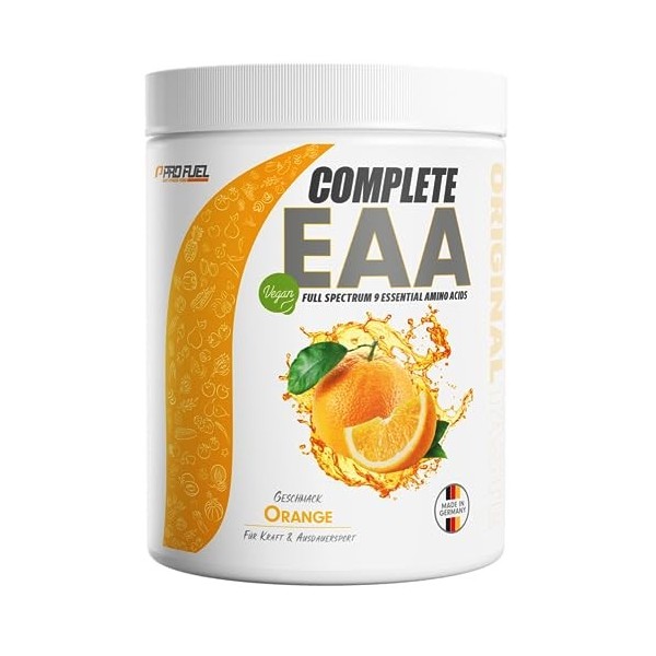 EAA Poudre 500 g Orange – 12 500 mg dacides aminés essentiels – incroyablement savoureux et rafraîchissant – EAA Complete EA