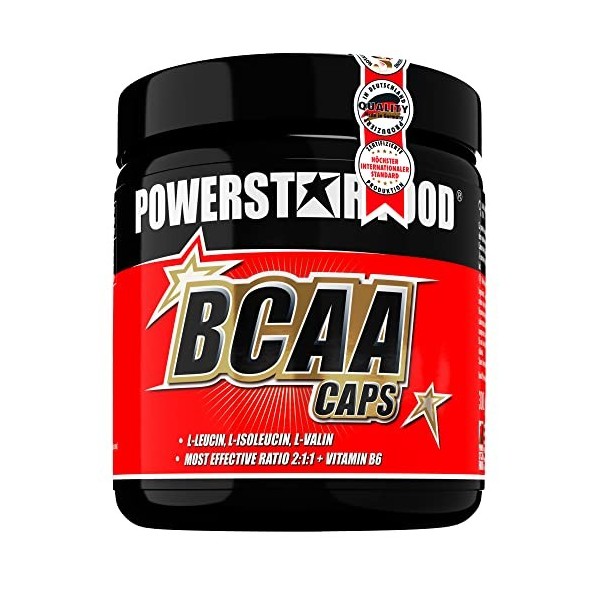 BCAA CAPS Lot de 300 capsules dacides aminés essentiels leucine, isoleucine, valine plus vitamine B6 dans un rapport éprouvé