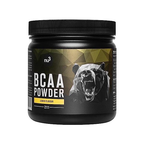 BCAA 400g Citron – 30 portions d’acides aminés en poudre et un rapport de 2:1:1-9,8 g de BCAA par portion – complément pour r