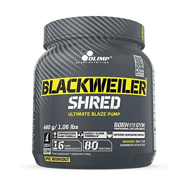 Olimp Sport Nutrition Blackweiler Shred Exotic Orange 480 g - Booster pré-entraînement et brûleur de graisse - L-arginine et 