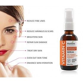 Soin Bio pour Peau et Visage - Acid Serum 20% de Vitamines C + Vitamine E + Acide Hyaluronique - Hydratant - Collagen booster