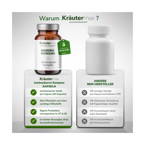 Kräutermax Lot de 60 capsules dacides aminés hautement dosées selon la formule originale Kräutermax