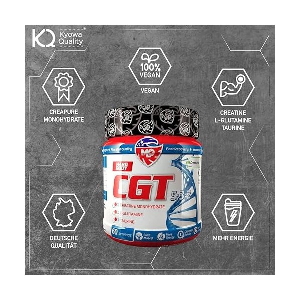 MLO CGT 5:3:2 Preworkout Booster : Créatine Creapure en poudre, L-Glutamine, taurine, solubilité optimale – Vegan – Sans addi