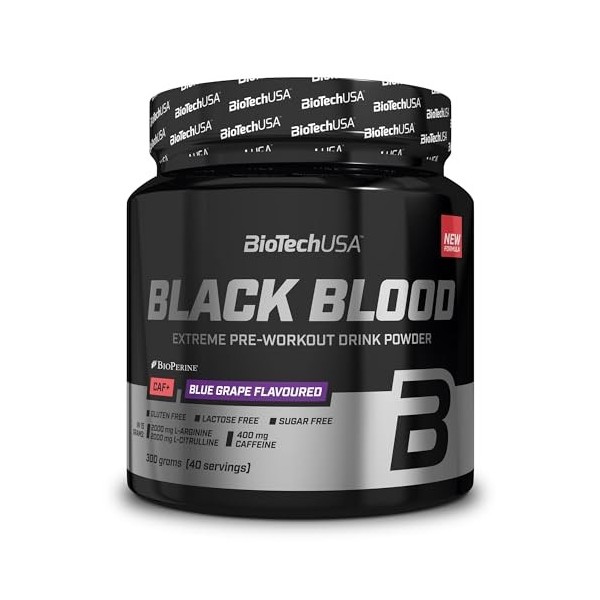 BioTechUSA Black Blood CAF+ | Poudre de boisson pré-entraînement | 12 ingrédients actifs | 200 mg de caféine par portion | Sa