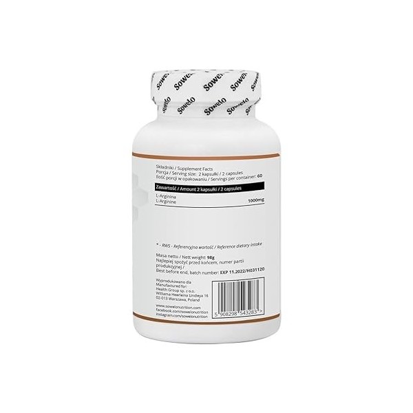 Sowelo L-ARGININE 120 Capsules 