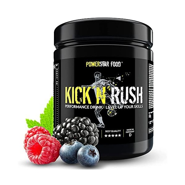 Powerstar KICKNRUSH Wild Berry 600 g | Booster de pré-entraînement pour football et autres sports de balle | Fabrication al