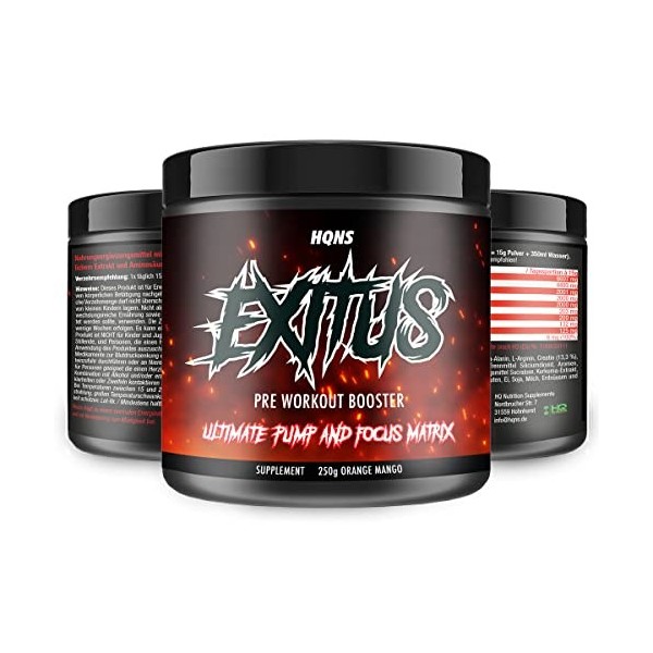 EXITUS Extreme Pre Workout Booster – Booster dentraînement avec monohydrate de créatine, caféine, L-citrulline, bêta alanine