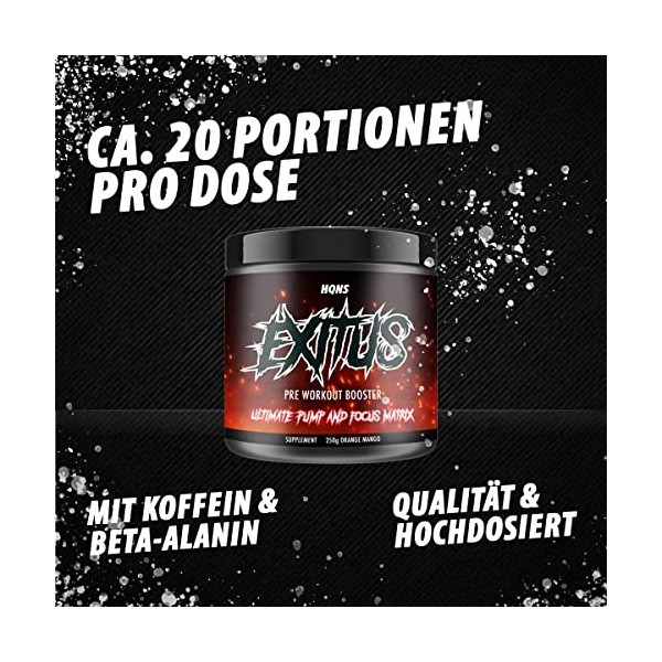 EXITUS Extreme Pre Workout Booster – Booster dentraînement avec monohydrate de créatine, caféine, L-citrulline, bêta alanine