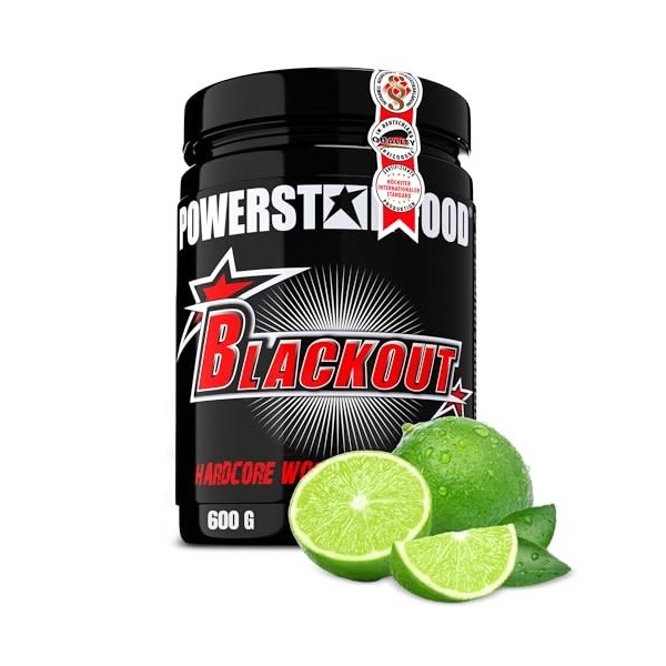 Powerstar BLACKOUT Pre Workout Booster Hardcore 600g | Booster Pré-Entraînement | Haute Dose avec Caféine Naturelle | Fitness