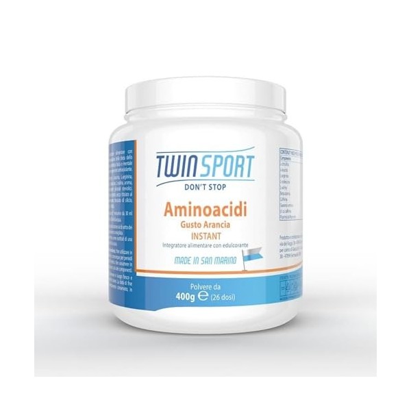 TwinSport Acides aminés BCAA Poudre Goût Orange | Maltodextrine, Guarana et Pipérine | Complément sportif Restauration de mas