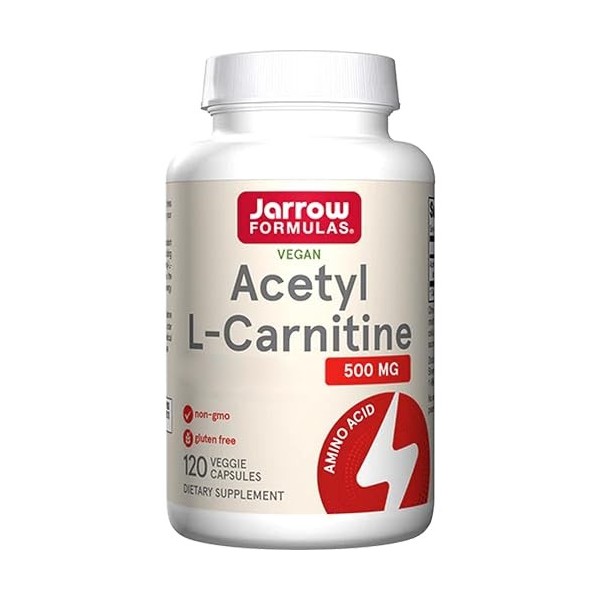 Jarrow Formulas, Acetyl-L-Carnitine, 500mg, Haute Dosé, 120 Capsules végétaliennes, Testé en Laboratoire, Sans Gluten, Végéta