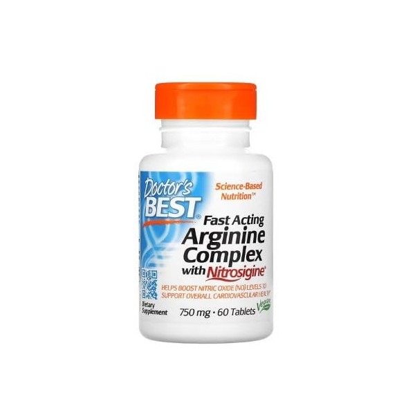 Doctors Best Arginine Complex Rapide avec Nitrosigine, 750mg - 60 Comprimés | Soutien pour la Circulation et la Performance