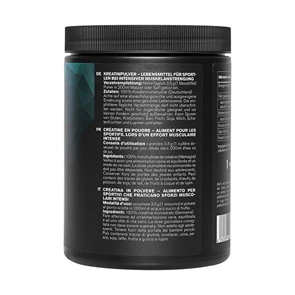 nu3 Créatine en poudre 500g - 100% monohydrate de CREAPURE - Poudre pour prise de masse et performance - Booster énergie pour