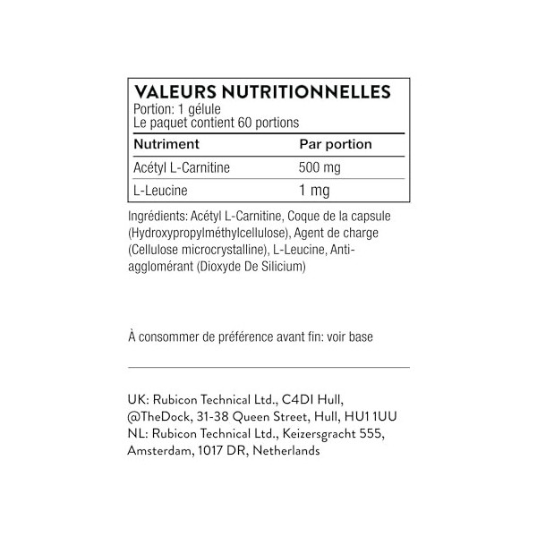 Thorne Acetyl-L-Carnitine - 500 mg - Supporte la Fonction Cérébrale et les Sensations Nerveuses Saines dans les Mains et les 