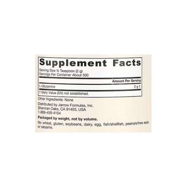 Jarrow Formulas L-Glutamine en Poudre - 1000g - Complément de Récupération Musculaire & Soutien Digestif de Haute Qualité