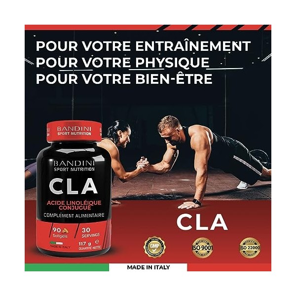 Bandini® CLA Acide Linoléique Conjugué 2400 mg par dose | Augmenter la Masse Musculaire pendant lEntraînement | Pour les Spo