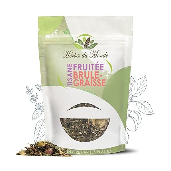 Herbes du Monde - Tisane Fruitée Brûle-Graisse - Feuilles et fruits séchée - Infusion Amincissante au Thé Vert fruitée - Tisa