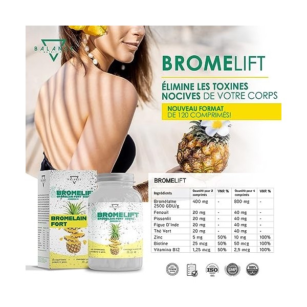 BROMELIFT® Bromelaine 2500 GDU/g - 120 COMPRIMÉS | Perte de Poids Rapide et Efficace | Detox Minceur Puissant et Rapide | Com