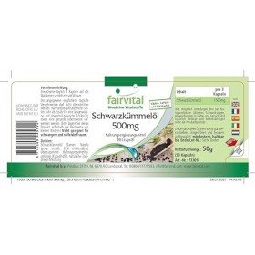 Fairvital | Huile de Cumin Noir 500mg - VEGAN - huile de Nigelle égyptienne - Fortement dosé - 90 Licaps - Riche en acides gr