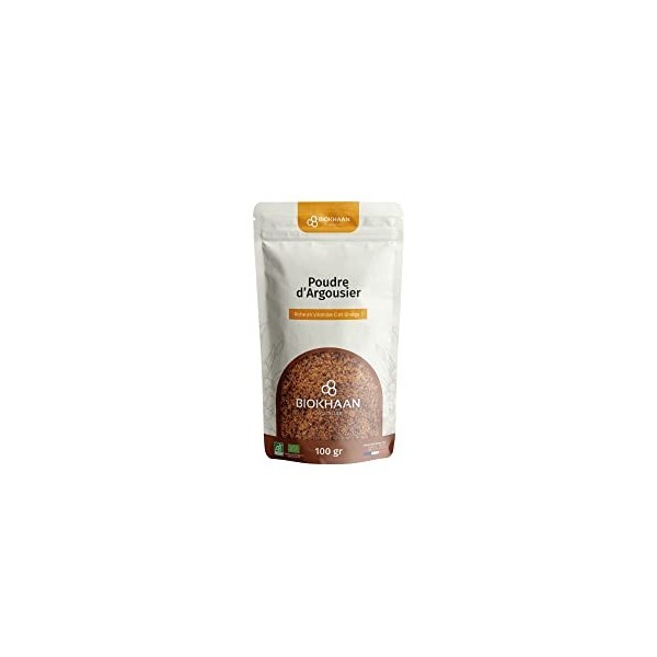 Oméga 7 - Vitamine A, E | Poudre Argousier Pure BIO 100g | Sans Gluten | Sans OGM