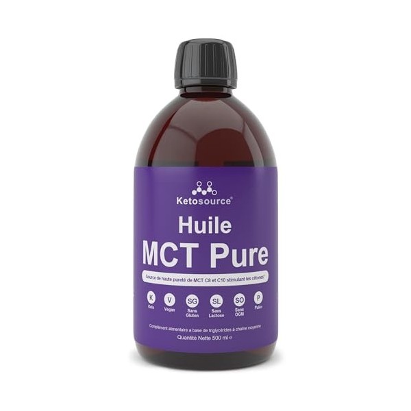 Huile MCT Pure Ketosource® | Source de haute pureté de MCT C8 et C10 stimulant les cétones | Conforme au céto et au jeûne | V