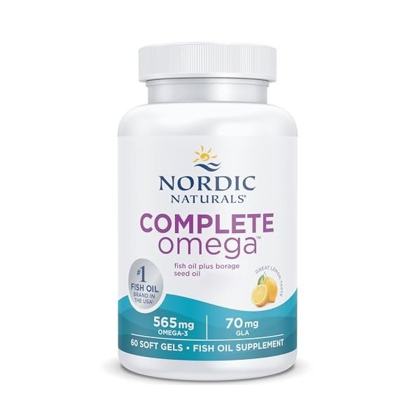 Nordic Naturals, Complete Omega-3, 565mg, avec Huile de Bourrache et GLA, 60 Capsules molles, Goût Citron, Testé en Laboratoi