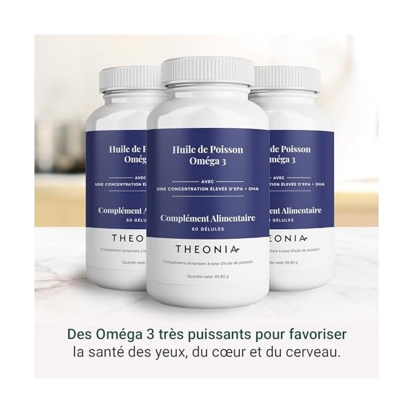 Huile de poisson Oméga 3 Pure 2000 mg avec Vitamine E de Theonia - Soutient le cœur, les articulations, l’activité cérébrale 