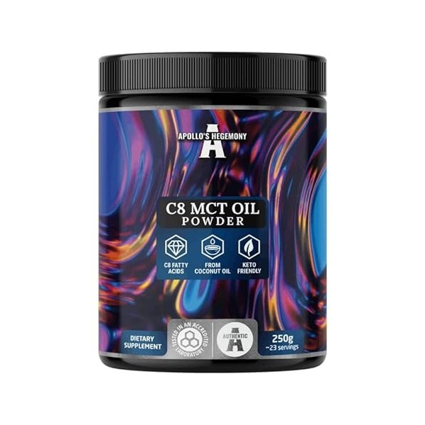 C8 MCT Oil Powder 250g - 72% dhuile MCT pure à partir de poudre dhuile de coco - source dacide caprylique C8 et dacide 