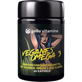 Geile Vitamine Oméga 3 végétalien à base dhuile dalgues – 60 capsules – avec EPA et DHA – capsules softgel