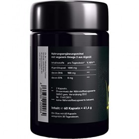 Geile Vitamine Oméga 3 végétalien à base dhuile dalgues – 60 capsules – avec EPA et DHA – capsules softgel