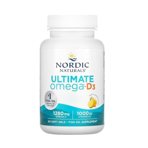 Nordic Naturals, Ultimate Omega-D3, 1280mg dOméga-3, avec EPA, DHA et Vitamine D3, Haute Dosé, Goût Citron, 60 Capsules moll