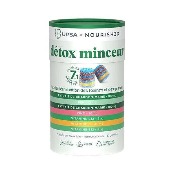 UPSA Nourished - DETOX MINCEUR - Complément alimentaire sans sucres favorisant lélimination des toxines et des graisses - Bo