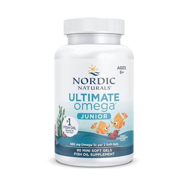 Nordic Naturals, Ultimate Omega-3 JR, 680mg dOméga-3, pour Enfants, Arôme Fraise, avec EPA et DHA, 90 Capsules molles, Testé