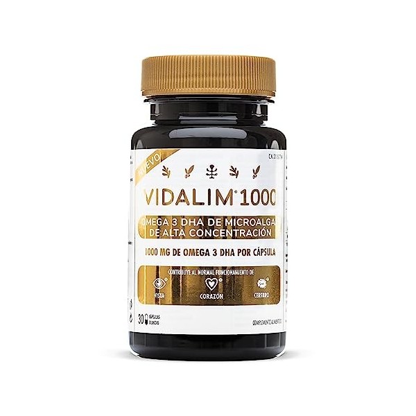 VIDALIM 1000mg Omega 3 DHA Microalgues par capsule 30 perles . Pureté maximale