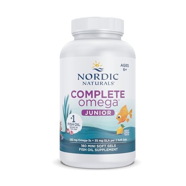 Nordic Naturals, Complete Omega-3 JR, 283mg Omega-3, pour Enfants, Arôme Citron, avec EPA et DHA, 180 Capsules molles, Testé 