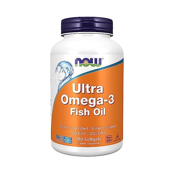 Now Foods, Ultra Omega-3, 500 EPA / 250 DHA, 180 Gélules, Testé en Laboratoire, Huile de Poisson, Sans Gluten, Sans OGM