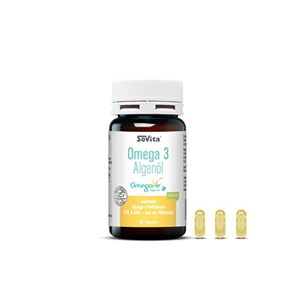 sovita Oméga 3 Huile dalgues | Acides gras végétaliens oméga 3 | 90 capsules