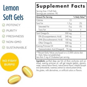 Nordics Pro Balanced Omega, Citron - 180 Gels Doux - 500 mg doméga-3 + 830 mg dhuile donagre - Sans OGM - 90 portions