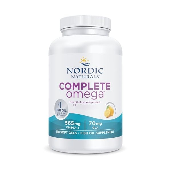 Nordic Naturals, Complete Omega-3, 565mg, avec Huile de Bourrache et GLA, 180 Capsules molles, Goût Citron, Testé en Laborato