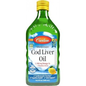 Carlsons Huile de foie de morue, 1100 mg doméga-3s, supplément dhuile de poisson liquide, extrait sauvage, norvégien arcti