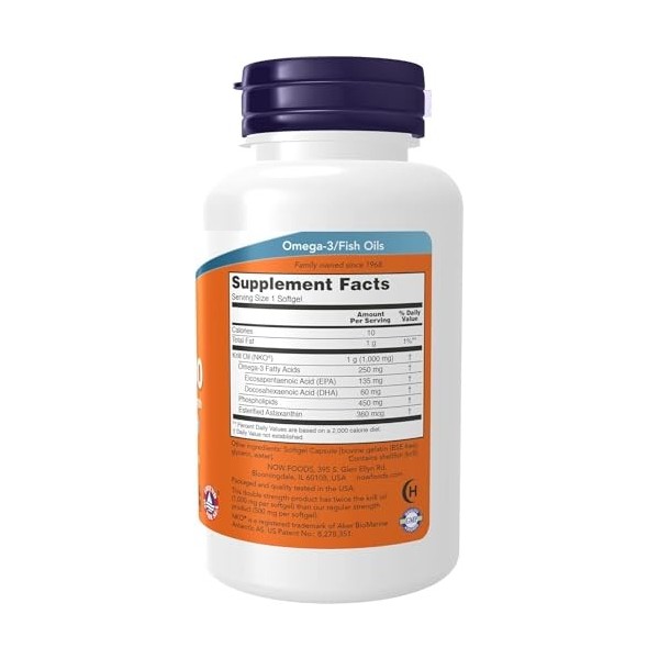 Now Supplements, Krill, double concentration, 1000 mg, oméga-3 lié aux phospholipides, 60 gélules