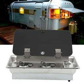 Cuisinière à Gaz à 2 Brûleurs, Table de Cuisson en Acier Inoxydable avec Couvercle en Verre, Tuyau de 1,7 M, Puissance de Feu