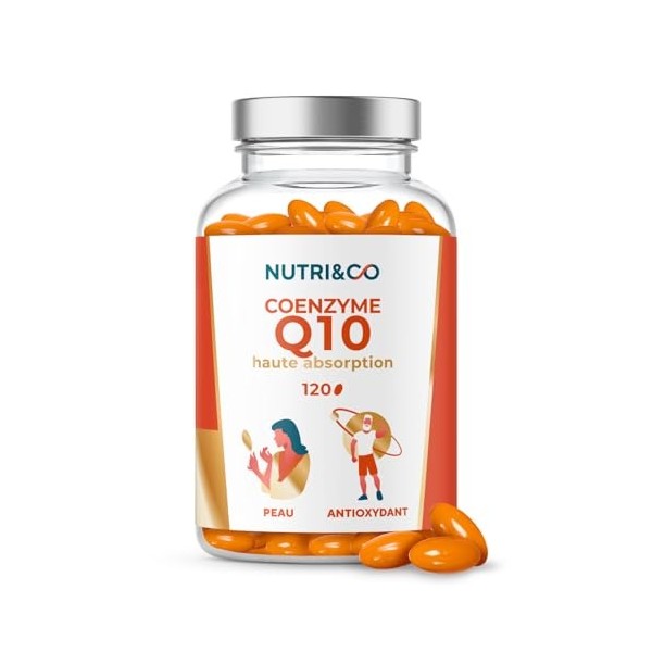 Nutri&Co Coenzyme Q10 - Ubiquinone 200mg - CoQ10 + Vitamine C - Complément Alimentaire Peau Anti-Age & Anti-Rides - Santé Car