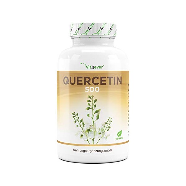 Quercétine - 500 mg - 120 gélules - 4 mois dapprovisionnement - Testé en laboratoire - Naturellement fait à partir dextrait