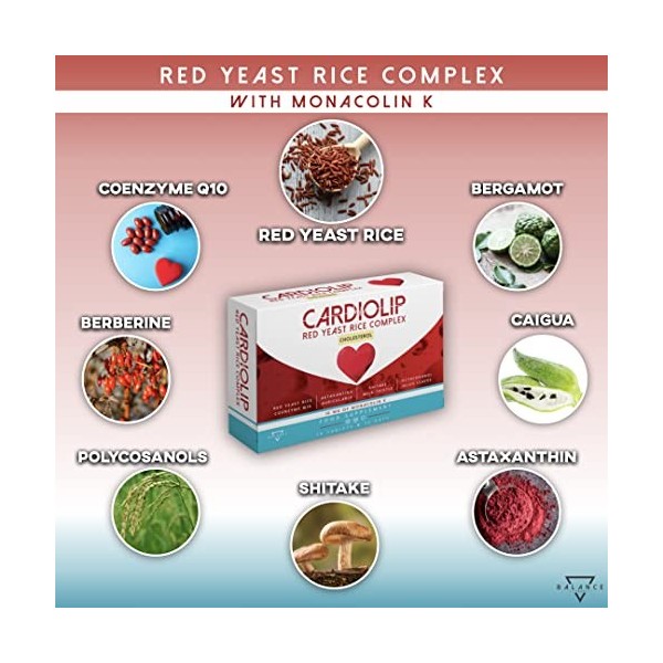 CARDIOLIP® | Levure de Riz Rouge | 10 mg de Monacoline K | 667 mg de Riz Rouge | Enrichie de 8 principes actifs dont: Coenzym