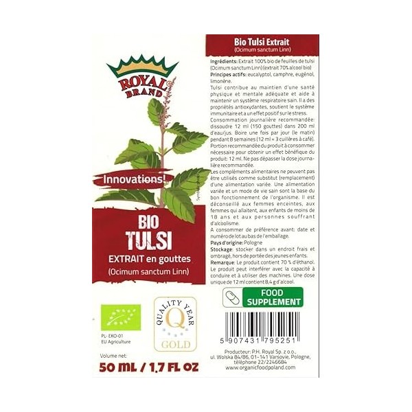 Bio Tulsi - extrait en gouttes / 50 ml / 1.7 fl oz