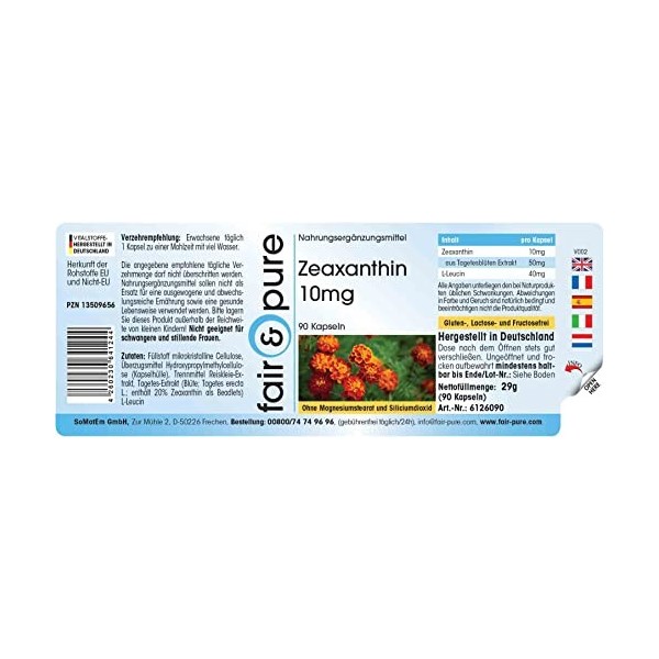 Fair & Pure® - Zéaxanthine 10mg de 50mg dextrait de Tagetesblüten - naturel - végan - 90 gélules